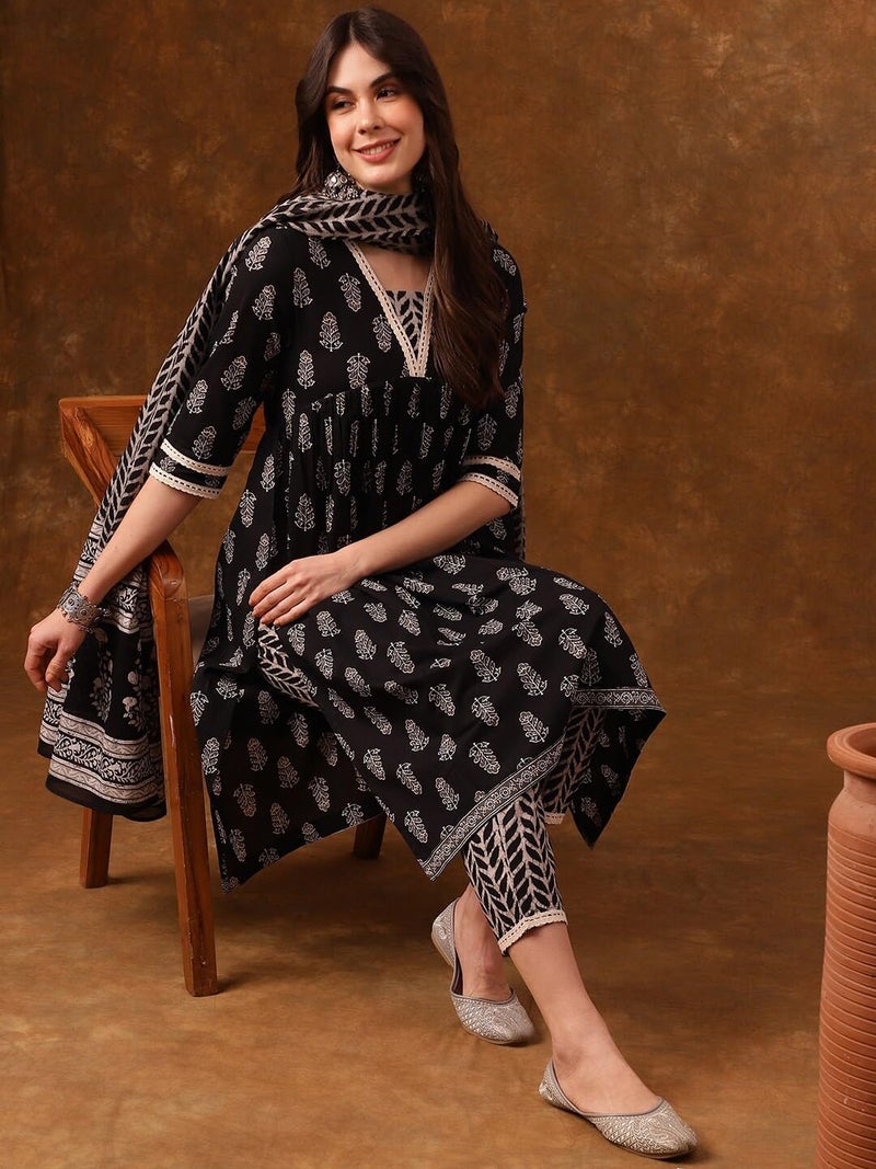 Aviraah Women's Black Rayon Kurta Set with Dupatta - Image 2